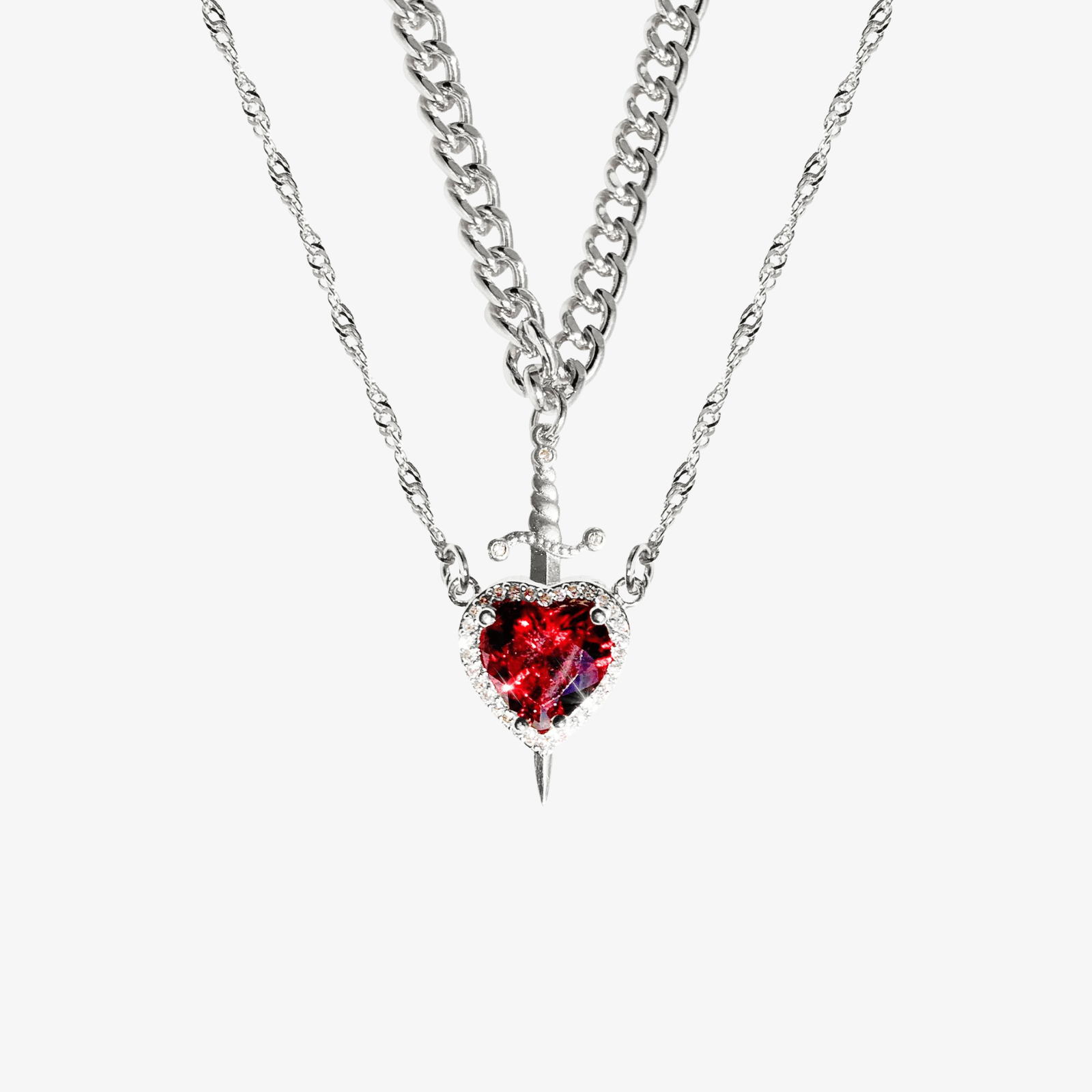 Heart Sword Necklace Silber