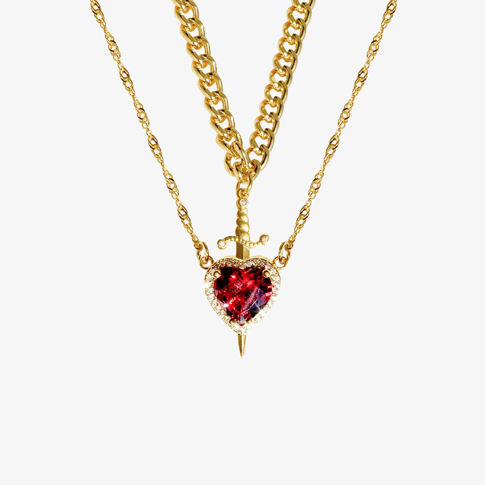 Heart Sword Necklace Gold